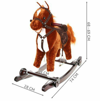 Koń na biegunach z kółkami brązowo- biał